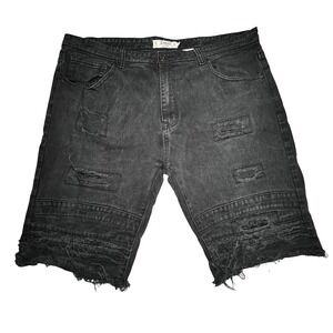 Jeanius Akademiks Jean Shorts Mens 42‎ Black Distressed Cut off Jeans Grunge Y2K